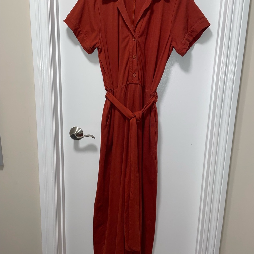 Rust Button-Down palazzo leg jumpsuit